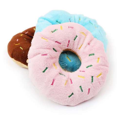 wholesale low MOQ donut pet dog squeaky plush toy