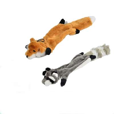 hot sales animal Squirrel, raccoon, antelope, zorille fox, no stuffing plush squeaky dog chew toy bite resistance